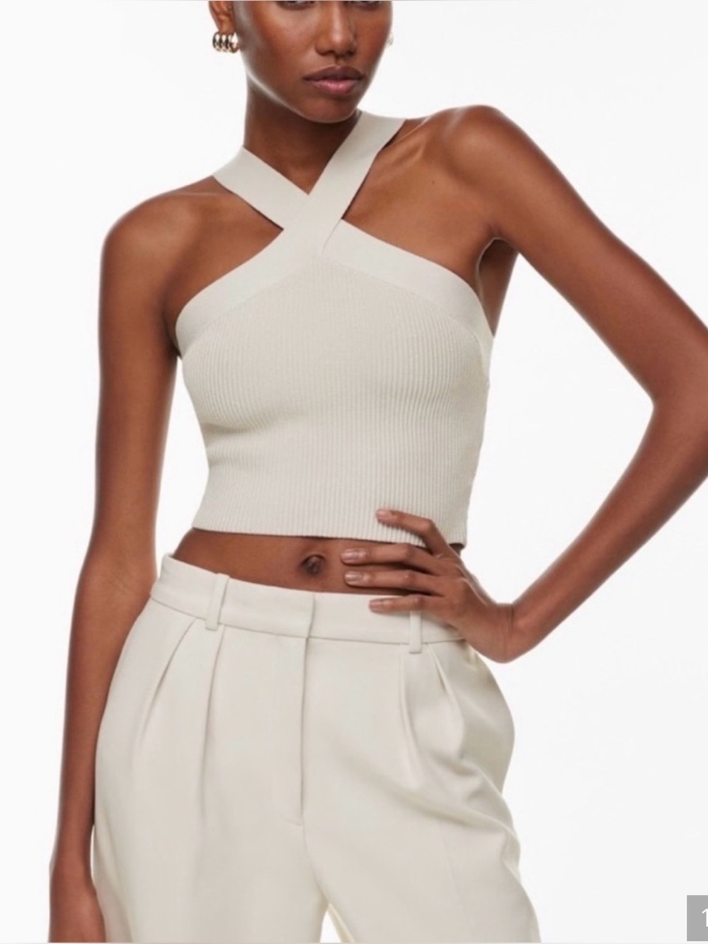 Babaton Matte Pearl Cross-Back Ribbed Crop Top